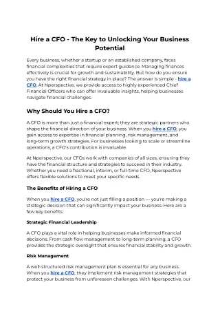 Hire a CFO - The Key to Unlocking Your Business Potential