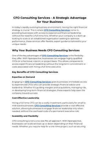 CFO Consulting Services - A Strategic Advantage for Your Business