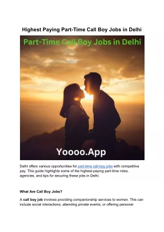 A Guide to Securing Part-Time Call Boy Positions in Delhi