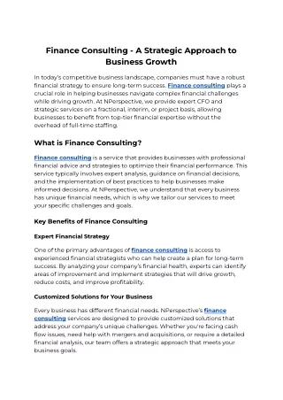 Finance Consulting - A Strategic Approach to Business Growth