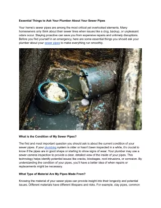 Essential Things to Ask Your Plumber About Your Sewer Pipes
