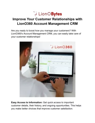 Improve Your Customer Relationships with LionO360 Account Management CRM