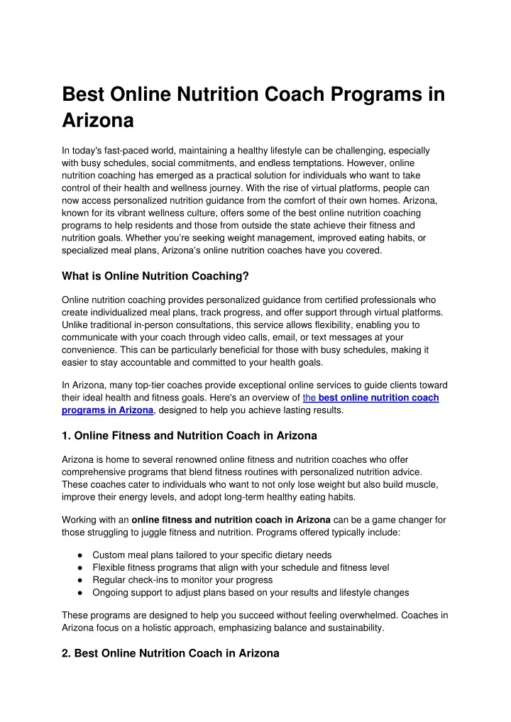 best online nutrition coach programs in arizona