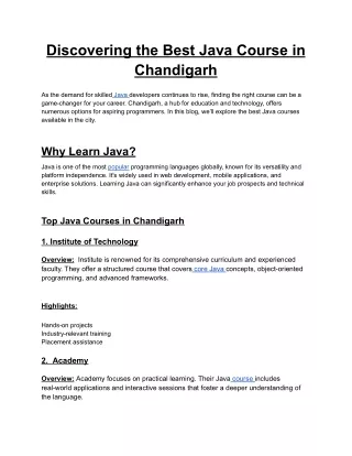 Discovering the Best Java Course in Chandigarh