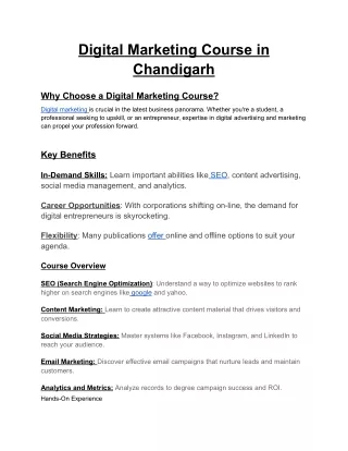 Digital Marketing Course in Chandigarh