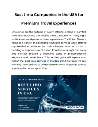 Best Limo Companies in the USA for Premium Travel Experiences