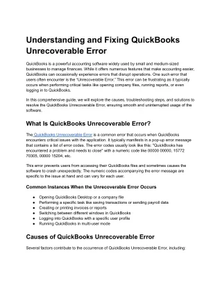 Understanding and Fixing QuickBooks Unrecoverable Error