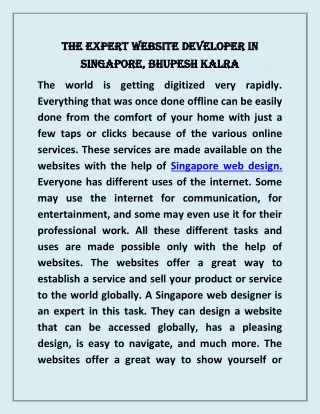 The Expert Website Developer in Singapore, Bhupesh Kalra