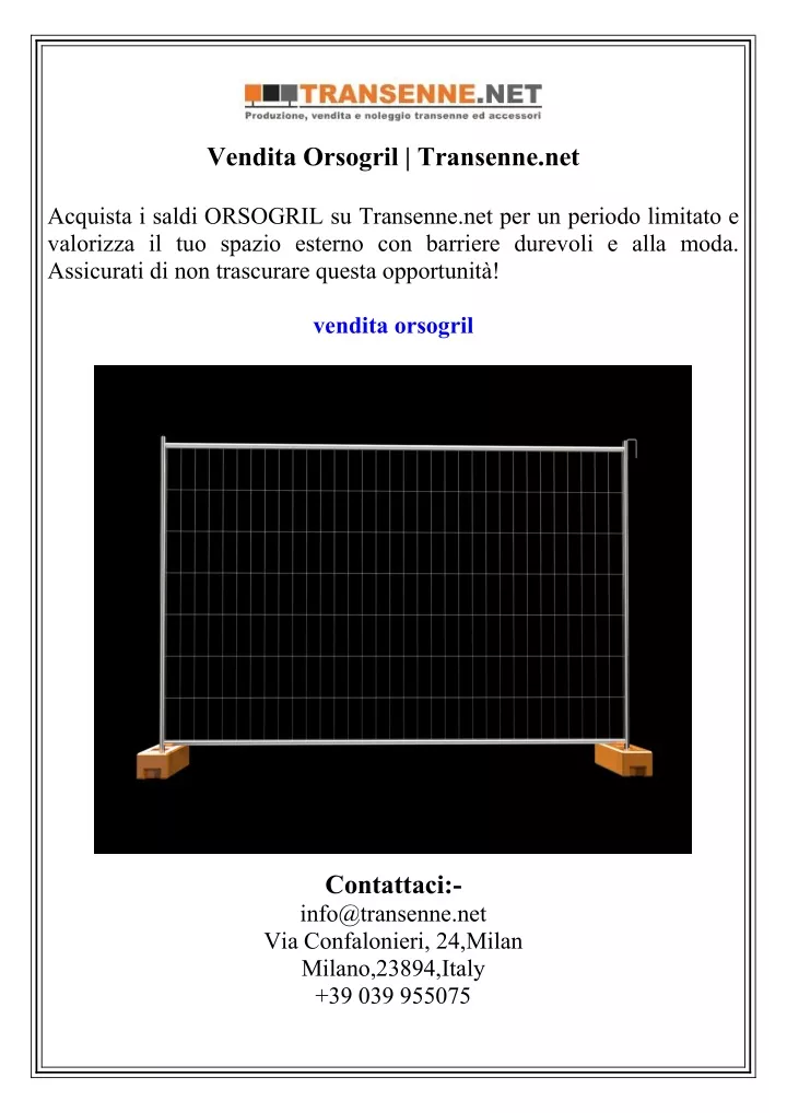 vendita orsogril transenne net