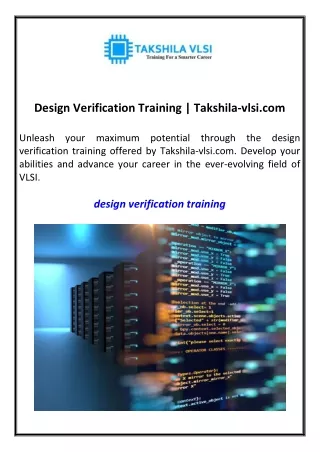 design verification training takshila vlsi com