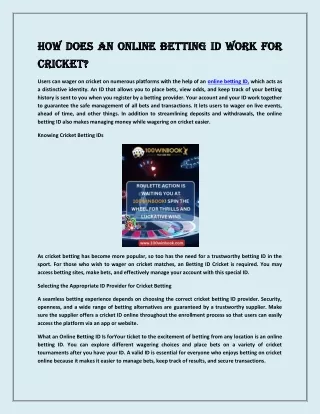 How Does an Online Betting ID Work for Cricket?