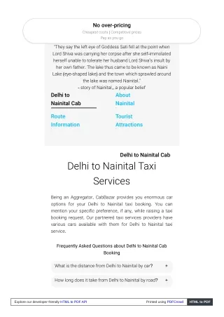 Delhi to Nainital Cab