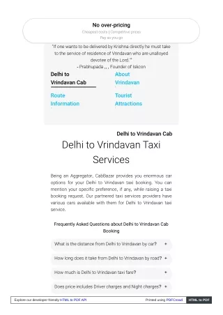 Delhi to Vrindavan Cab