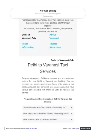 Delhi to Varanasi Cab