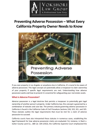 Preventing Adverse Possession – What Every California Property Owner Needs to Know