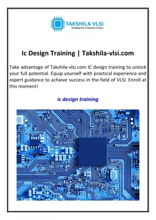 ic design training takshila vlsi com