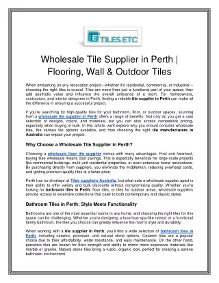 Wholesale Tile Supplier in Perth