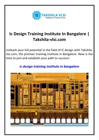 ic design training institute in bangalore