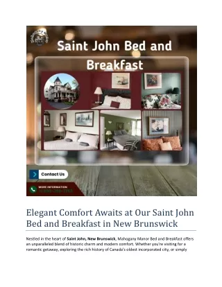 Elegant Comfort Awaits at Our Saint John Bed and Breakfast in New Brunswick