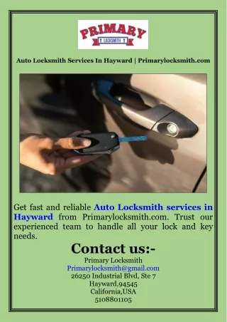 Auto Locksmith Services In Hayward  Primarylocksmith.com