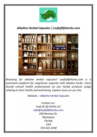 Alkaline Herbal Capsules  Leafoflifeherbs.com