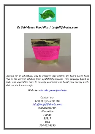 Dr Sebi Green Food Plus  Leafoflifeherbs.com