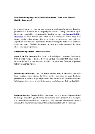 How Does Company Public Liability Insurance Differ from General Liability Insurance