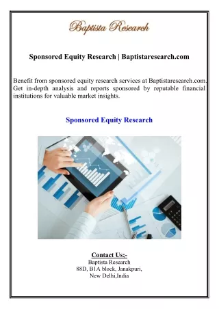 Sponsored Equity Research Baptistaresearch.com