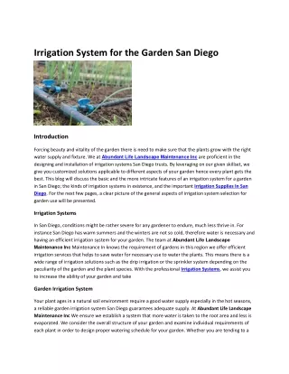 Irrigation System for the Garden San Diego