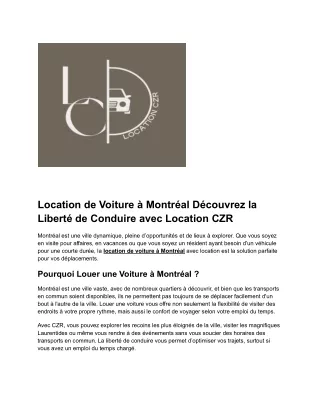 Location de Voiture à Montréal Découvrez la Liberté de Conduire avec LocationCZR