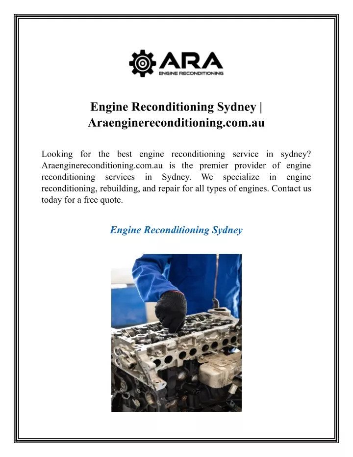 engine reconditioning sydney