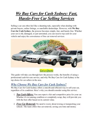 We Buy Cars for Cash Sydney: Fast, Hassle-Free Car Selling Services
