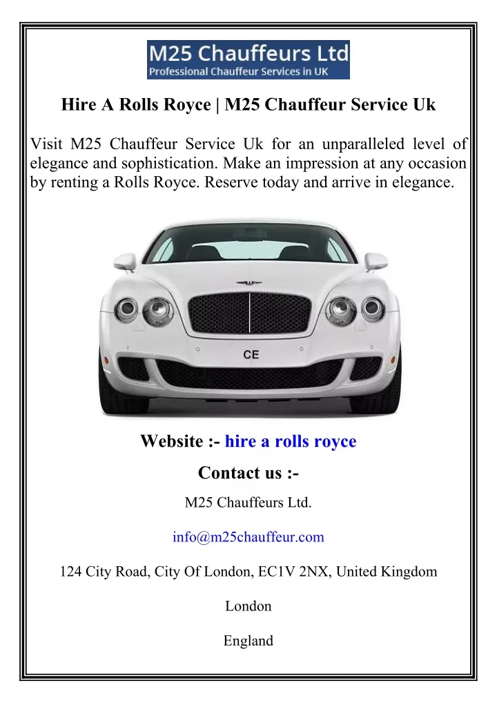 hire a rolls royce m25 chauffeur service uk