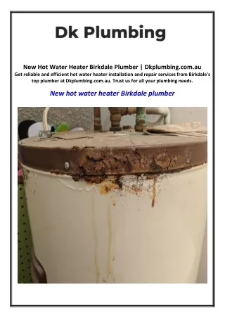 New Hot Water Heater Birkdale Plumber | Dkplumbing.com.au