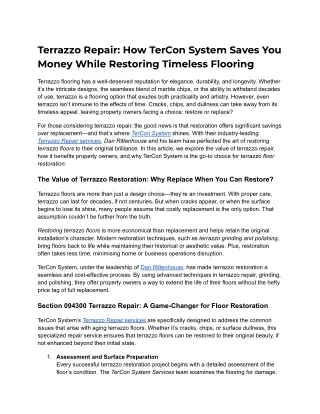 Terrazzo Repair_ How TerCon System Saves You Money While Restoring Timeless Flooring