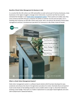 Benefits of Kiosk Visitor Management for Businesses in UAE
