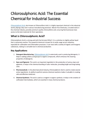 Chlorosulphonic Acid -The Essential Chemical for Industrial Success