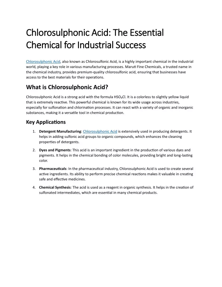 chlorosulphonic acid the essential