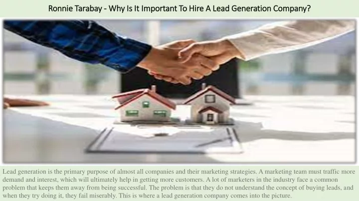 ronnie tarabay why is it important to hire a lead generation company