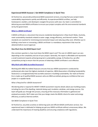 experienced basix assessor get basix compliance