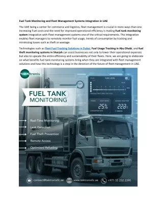 Integration of Fuel Tank Monitoring with Fleet Management Systems in UAE