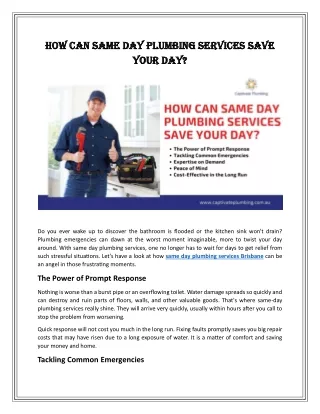 how can same day plumbing services save