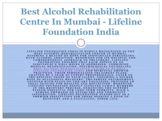 Best Alcohol Rehabs Centre In Mumbai - Lifeline Foundation India