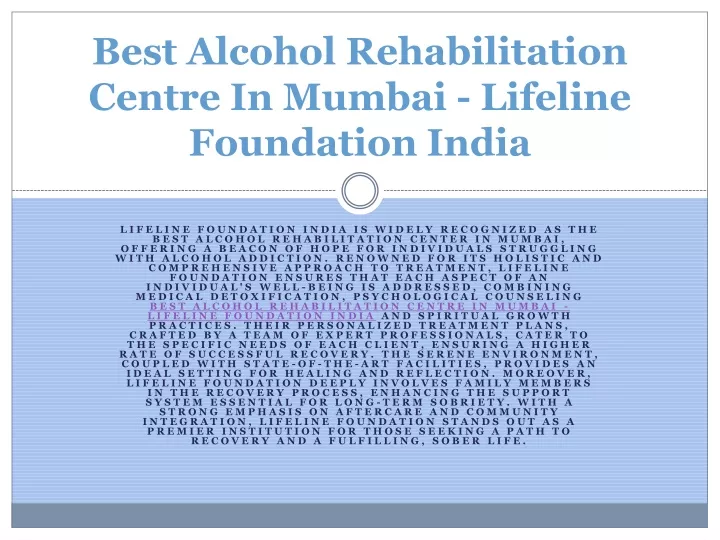 best alcohol rehabilitation centre in mumbai lifeline foundation india