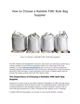 How to Choose a Reliable FIBC Bulk Bag Supplier