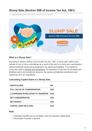 Slump Sale Section 50B of Income Tax Act 1961