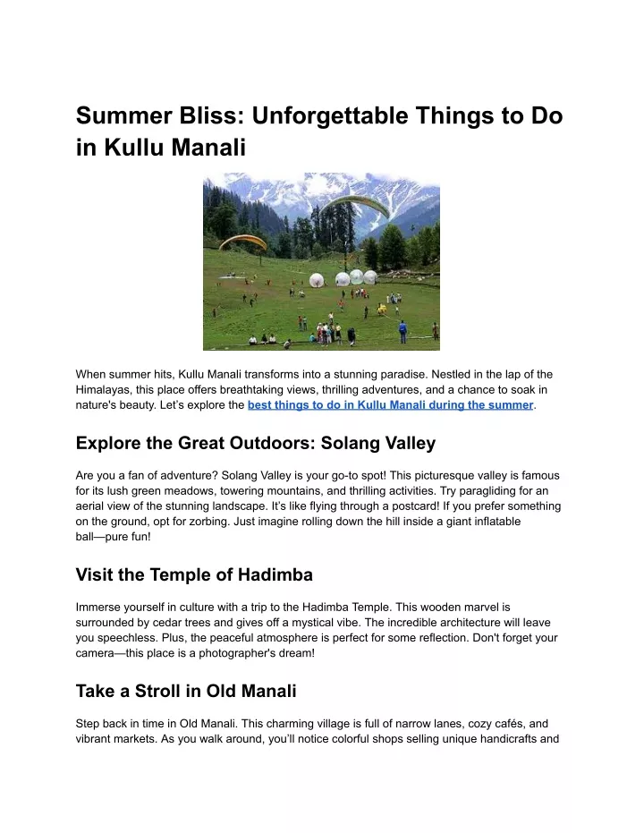 summer bliss unforgettable things to do in kullu