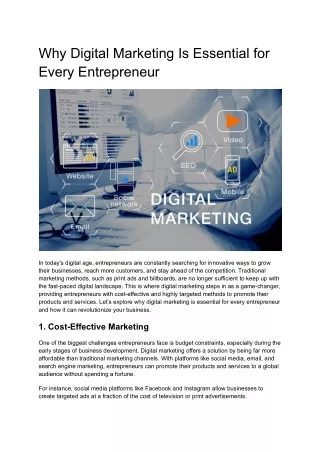 Why Digital Marketing Is Essential for Every Entrepreneur