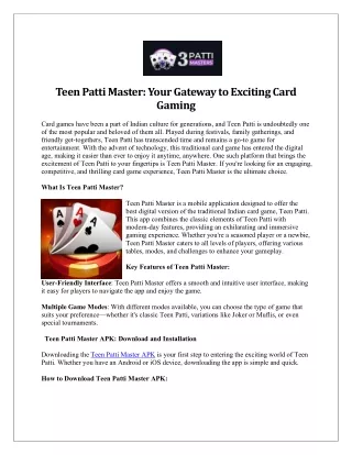 Teen Patti Master Your Gateway to Exciting Card Gaming