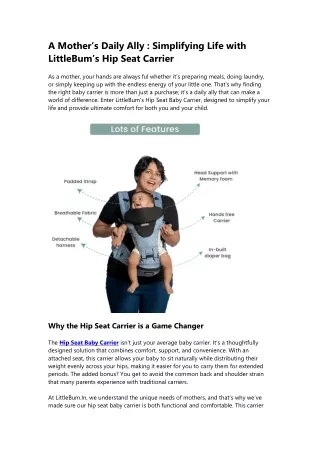 Simplify Motherhood with LittleBum’s Ergonomic Hip Seat Baby Carrier